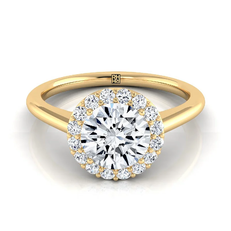 engagement rings with vintage-style diamonds and sapphires-14K Yellow Gold Round Brilliant Diamond Shared Prong Halo Engagement Ring -1/5ctw