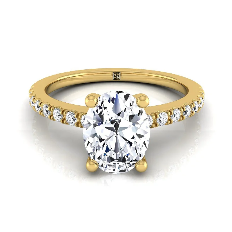 women’s rings with diamond and sapphire bands for engagement-14K Yellow Gold Oval Simple Linear Diamond Pave Engagement Ring -1/5ctw