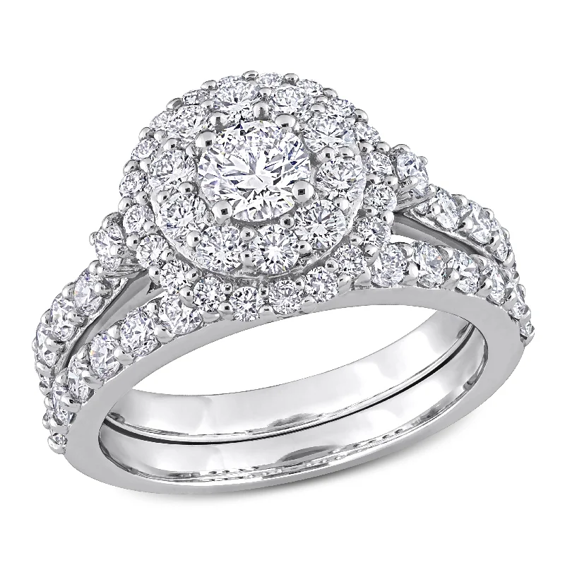 men’s engagement rings with unique sapphire designs-Created Forever 1 3/4ct TW Lab-Grown Diamond Double Halo Bridal Ring Set in 14k White Gold