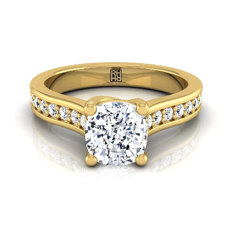 women’s wedding rings with diamond halo and sapphire accents-14K Yellow Gold Cushion Diamond Channel Set Engagement Ring -1/3ctw