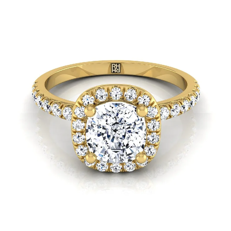 women’s wedding rings with diamonds and rubies-14K Yellow Gold Cushion Classic Halo Linear Diamond Engagement Ring -1/3ctw