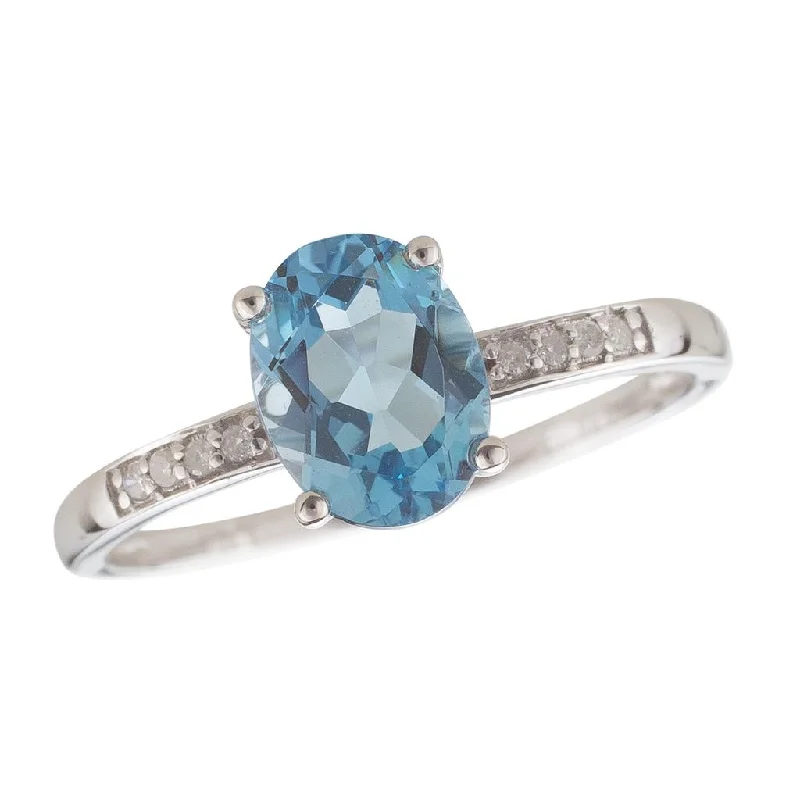 women’s rings with large emerald-cut diamonds and sapphires-December Birthstone Rings: 14K White Gold Diamond And Swiss Blue Topaz Ring