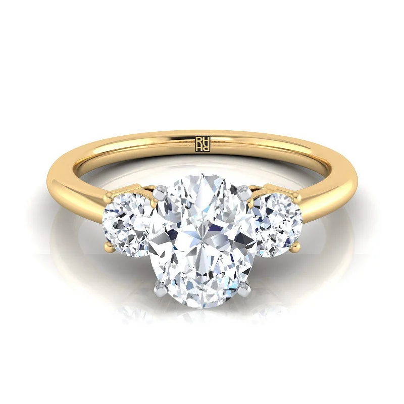 men’s rings with emerald-cut sapphires and diamonds-14K Yellow Gold Oval Diamond Perfectly Matched Round Three Stone Diamond Engagement Ring -1/4ctw