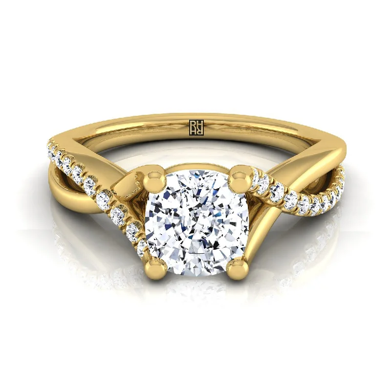 women’s rings with large emerald-cut diamonds and sapphires-14K Yellow Gold Cushion Bypass Pave Diamond Twist Engagement Ring -1/6ctw