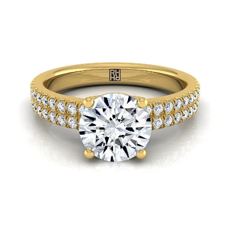 women’s rings with heart-shaped sapphires and diamonds-14K Yellow Gold Round Brilliant Diamond Double Pave Row Engagement Ring -1/4ctw