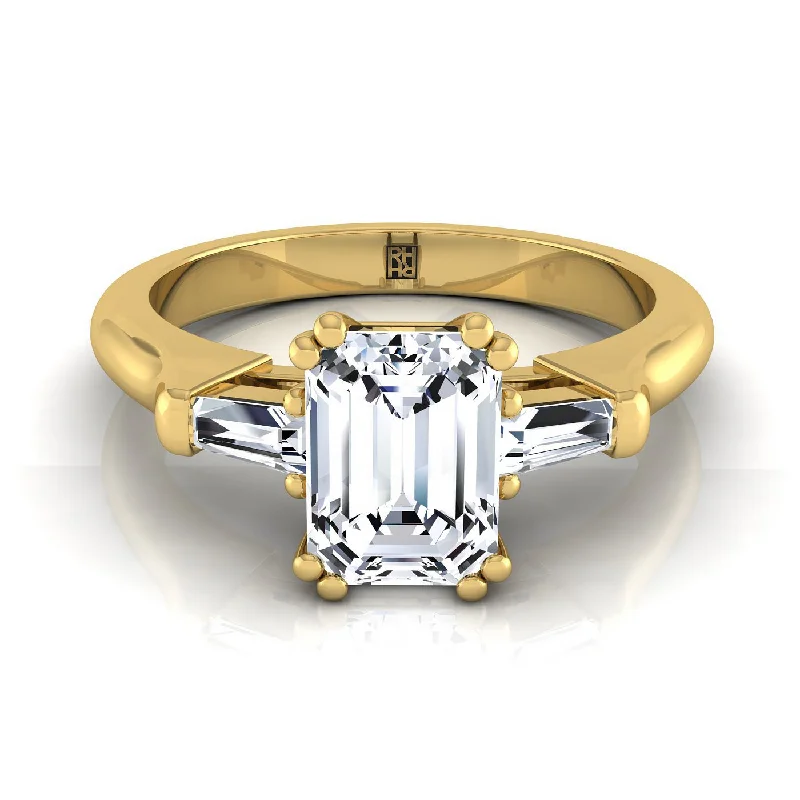 men’s wedding bands with gold and sapphire inlays-14K Yellow Gold Emerald Cut Diamond Tapered Baguette Engagement Ring -1/4ctw