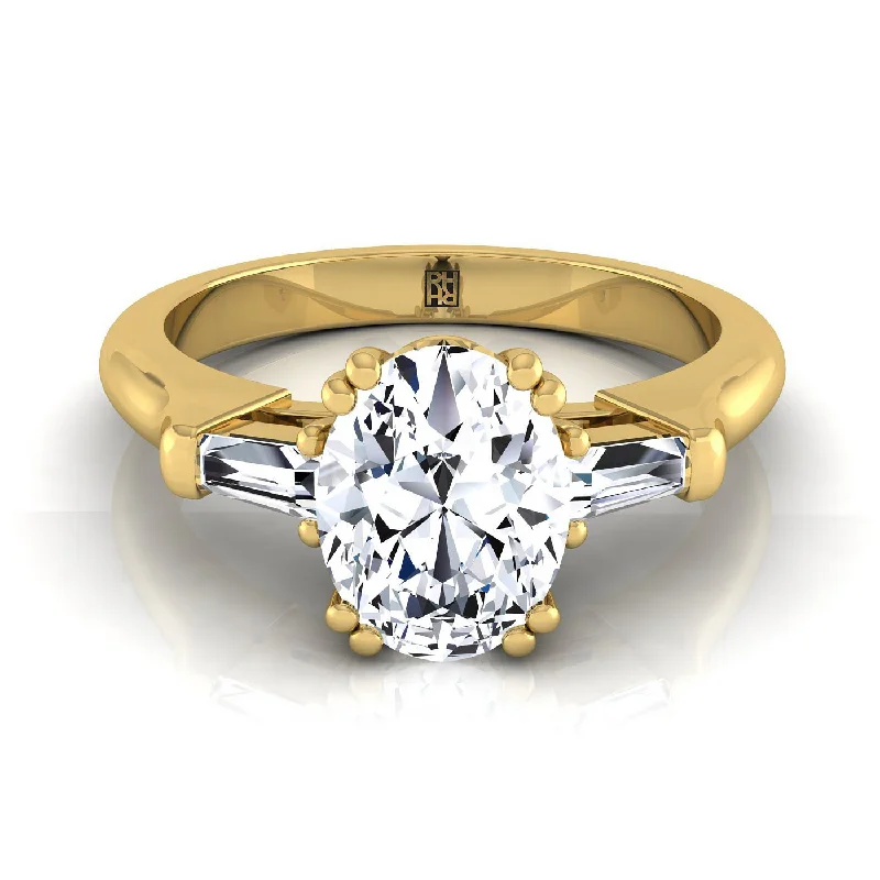 engagement rings with cushion-cut diamonds and sapphire bands-14K Yellow Gold Oval Diamond Tapered Baguette Engagement Ring -1/4ctw