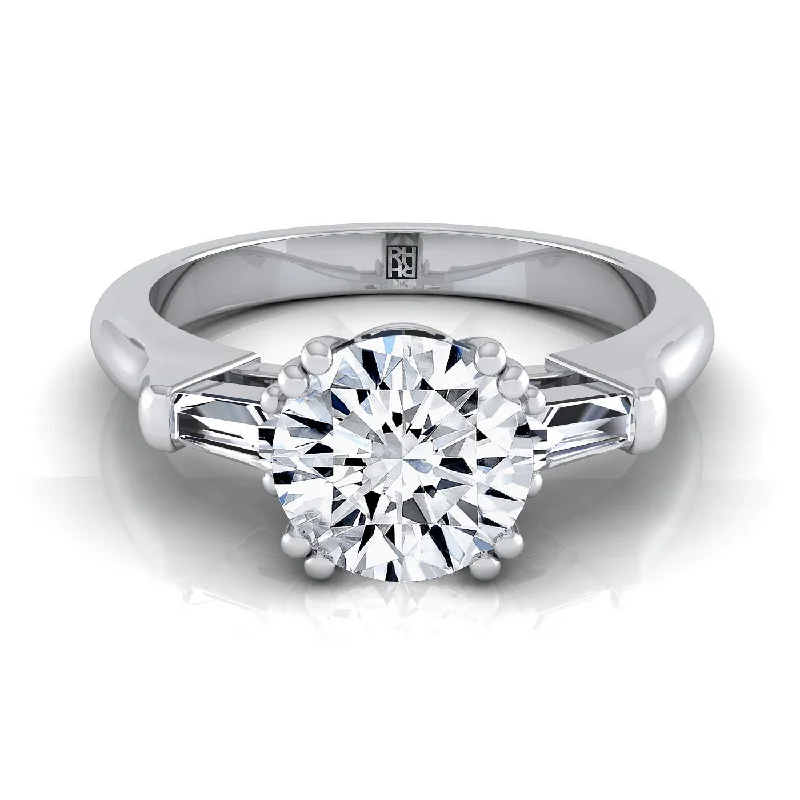 women’s rings with intricate diamond designs for engagement-14K White Gold Round Brilliant Diamond Tapered Baguette Engagement Ring -1/4ctw