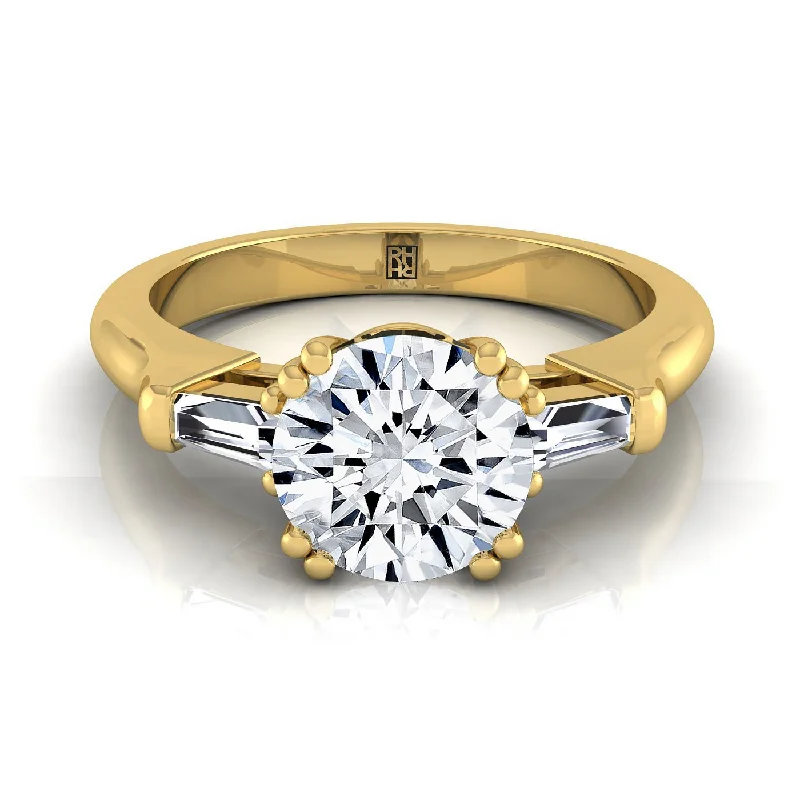 men’s engagement rings with platinum and diamond settings-14K Yellow Gold Round Brilliant Diamond Tapered Baguette Engagement Ring -1/4ctw