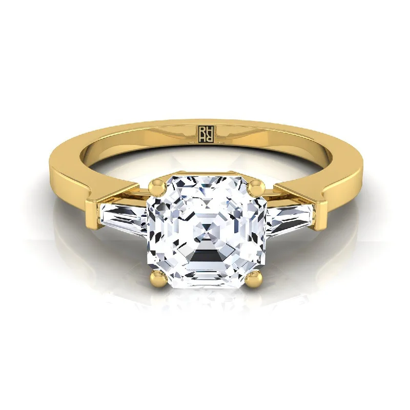 women’s engagement rings with radiant-cut sapphires and diamonds-14K Yellow Gold Asscher Cut Diamond Tapered Baguette Accent Engagement Ring -1/4ctw