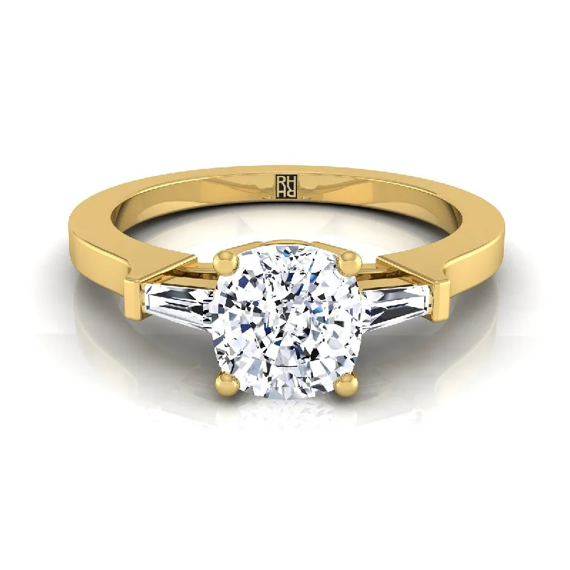 engagement rings with multi-colored sapphires and diamonds-14K Yellow Gold Cushion Diamond Tapered Baguette Accent Engagement Ring -1/4ctw