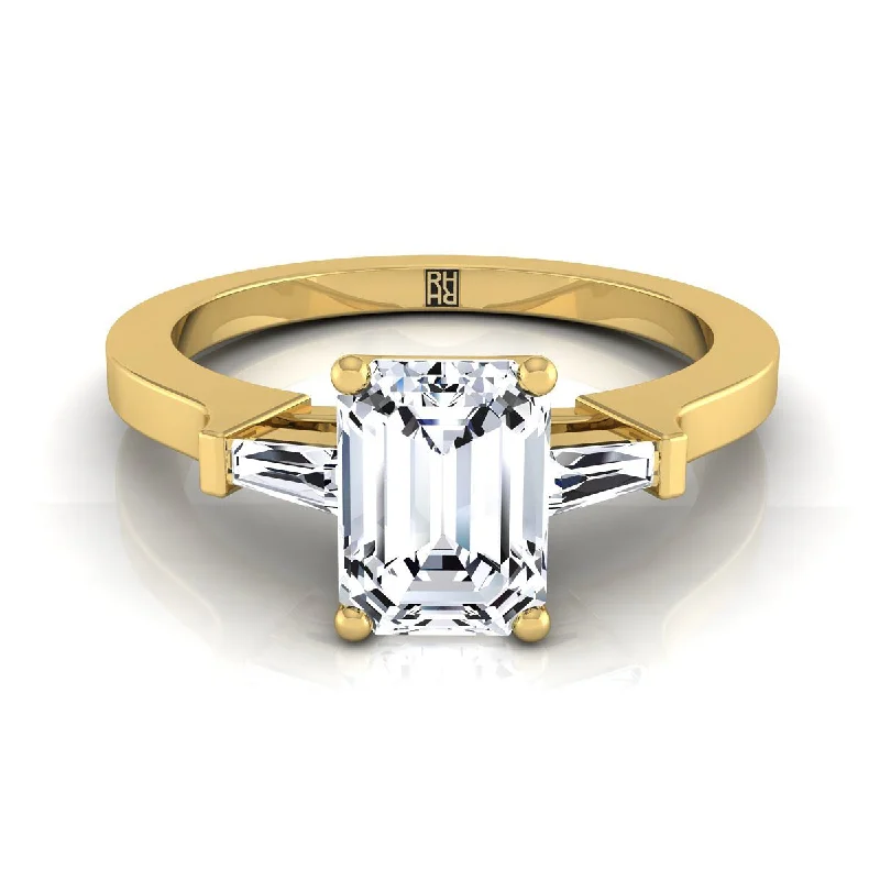 men’s wedding rings with diamonds and emerald settings-14K Yellow Gold Emerald Cut Diamond Tapered Baguette Accent Engagement Ring -1/4ctw