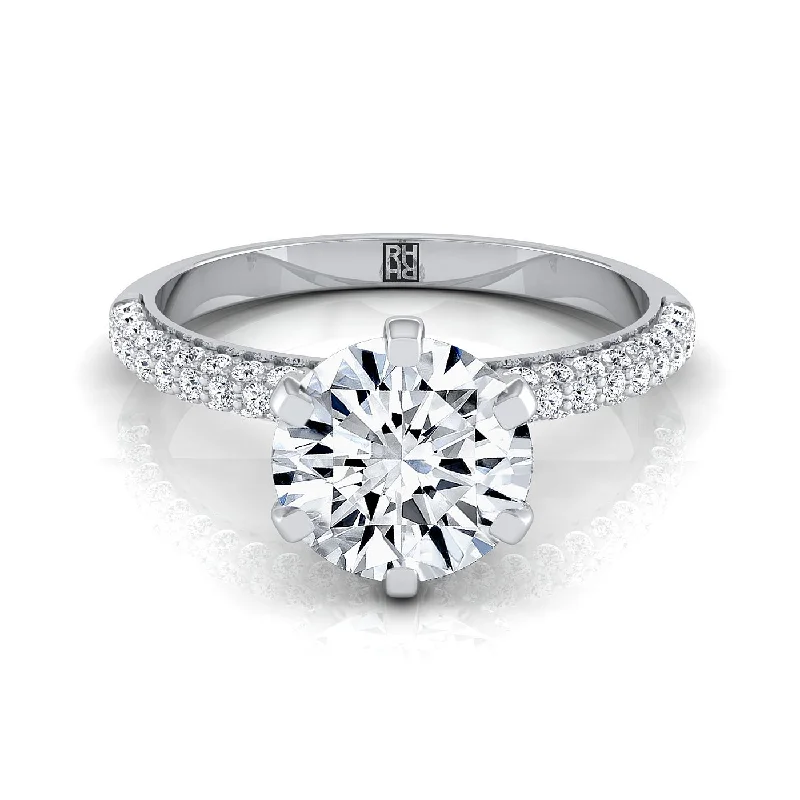 engagement rings with radiant-cut diamonds and sapphires-14K White Gold Round Brilliant Diamond Three Row French Pave Simple Engagement Ring -1/3ctw