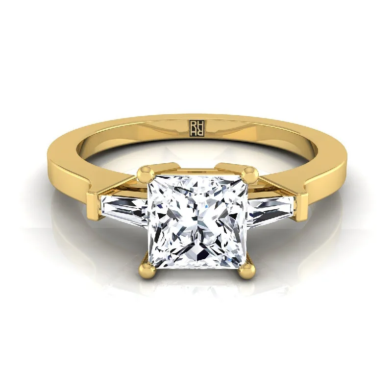 women’s rings with three-stone diamonds and sapphires-14K Yellow Gold Princess Cut Diamond Tapered Baguette Accent Engagement Ring -1/4ctw