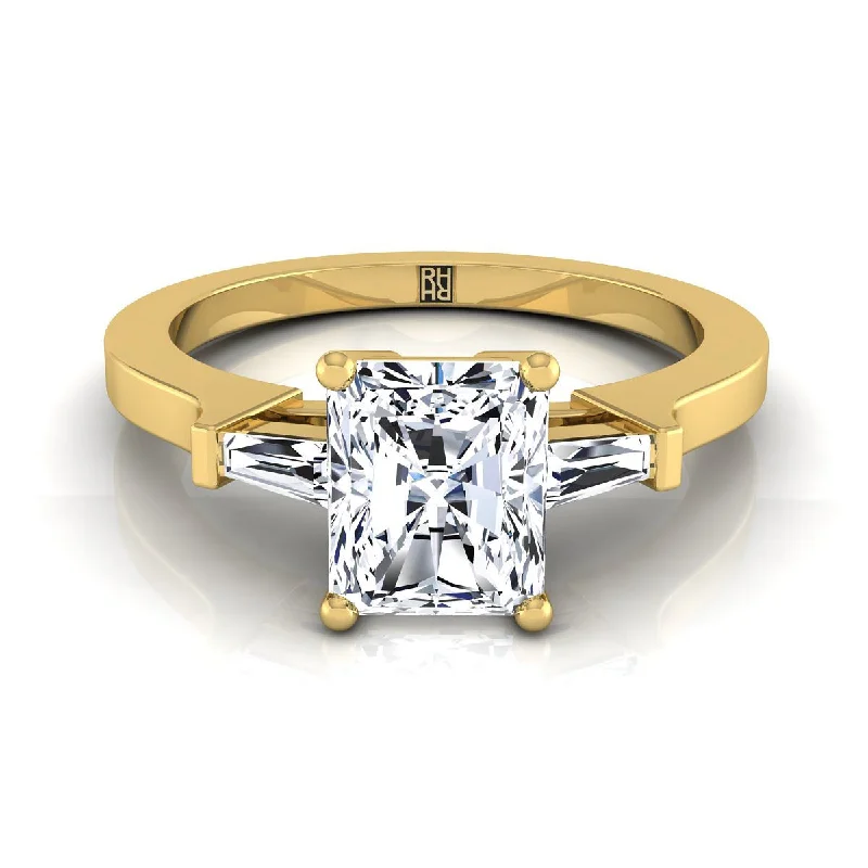 engagement rings with vintage-style diamonds and sapphires-14K Yellow Gold Radiant Cut Center Diamond Tapered Baguette Accent Engagement Ring -1/4ctw