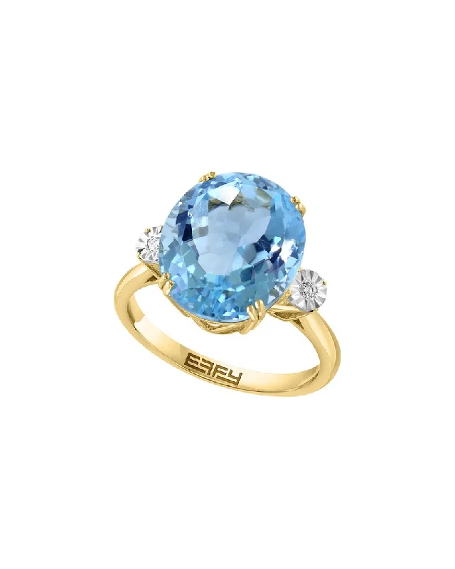 engagement rings with round sapphires and diamonds for men-Effy Fine Jewelry 14K 10.34 ct. tw. Diamond & Sky Blue Topaz Ring