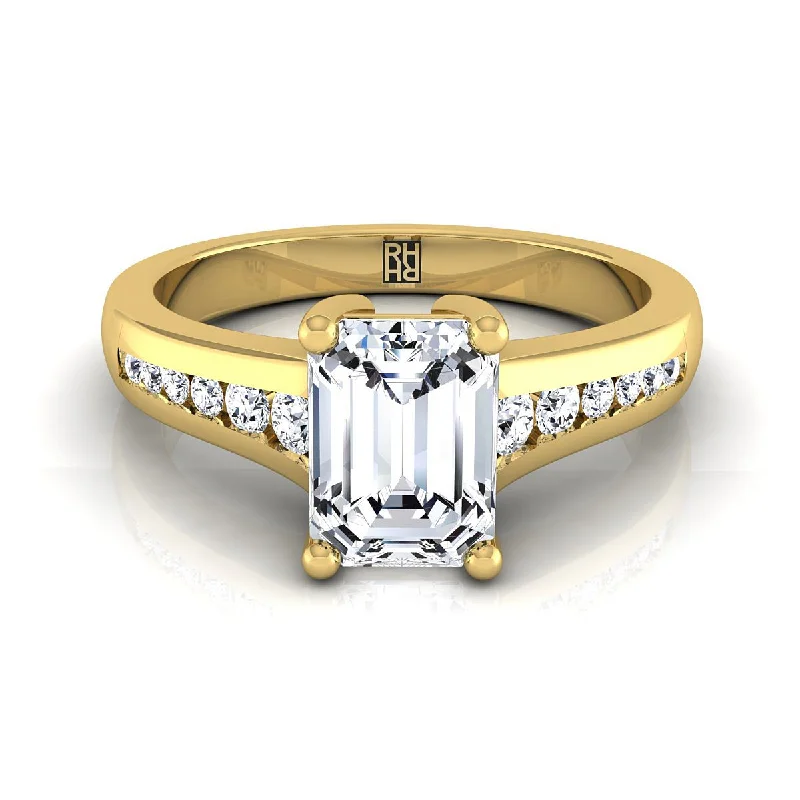 engagement rings with princess-cut sapphires and diamond bands-14K Yellow Gold Emerald Cut Contemporary Tapered Diamond Channel Engagement Ring -1/6ctw