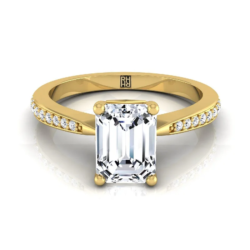 women’s rings with vintage-style diamonds and sapphires-14K Yellow Gold Emerald Cut Diamond Tapered Pave Engagement Ring -1/8ctw