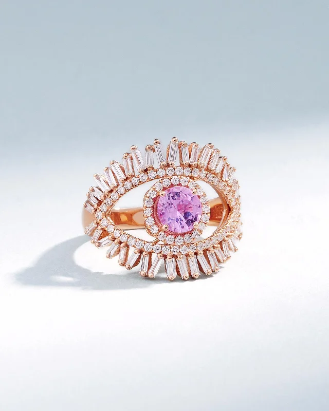 men’s rings with custom-designed diamonds and sapphires-Evil Eye Milli Pink Sapphire Half Pavé Ring