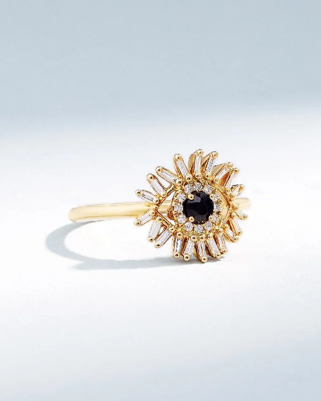 engagement rings with emerald-cut diamonds and diamond pave-Evil Eye Mini Black Sapphire Ring