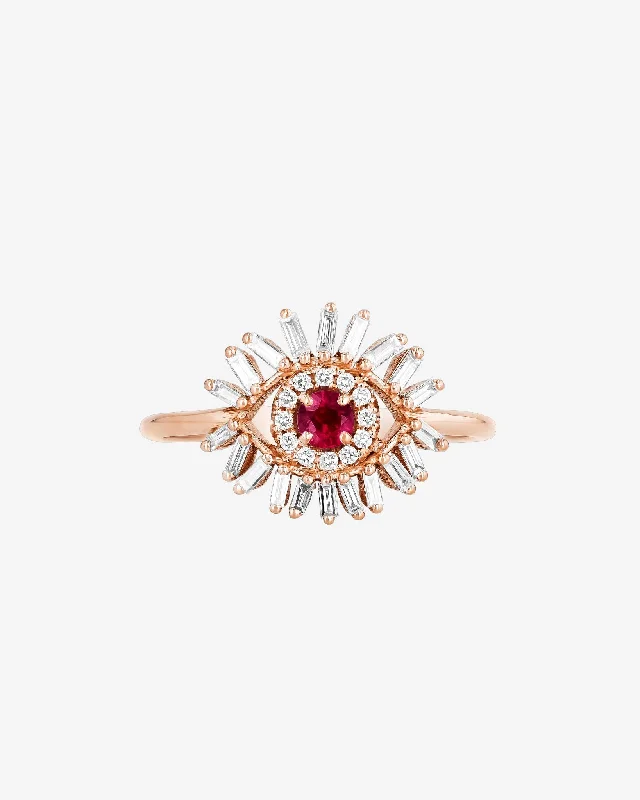 custom-designed engagement rings with emeralds and sapphires-Evil Eye Mini Ruby Ring