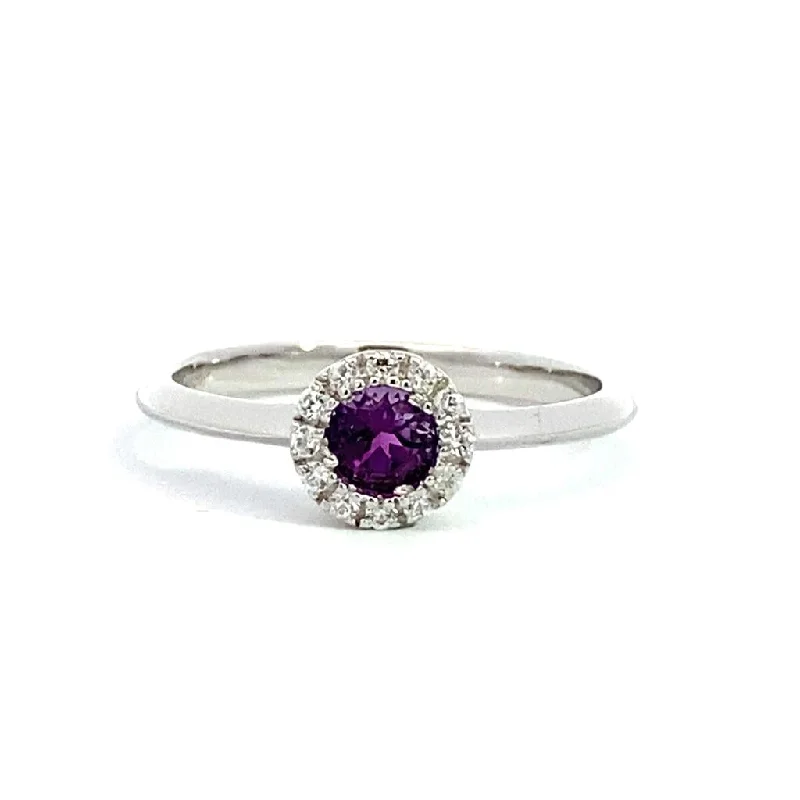 men’s wedding rings with gold and diamond designs-February Birthstone Ring: Sterling Silver Amethyst Halo Ring