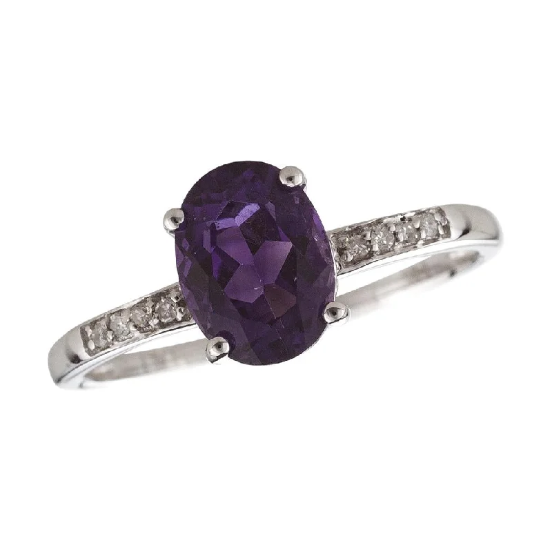 women’s wedding rings with cushion-cut sapphires and diamonds-February Birthstone Rings: 14K White Gold Diamond And Amethyst Ring