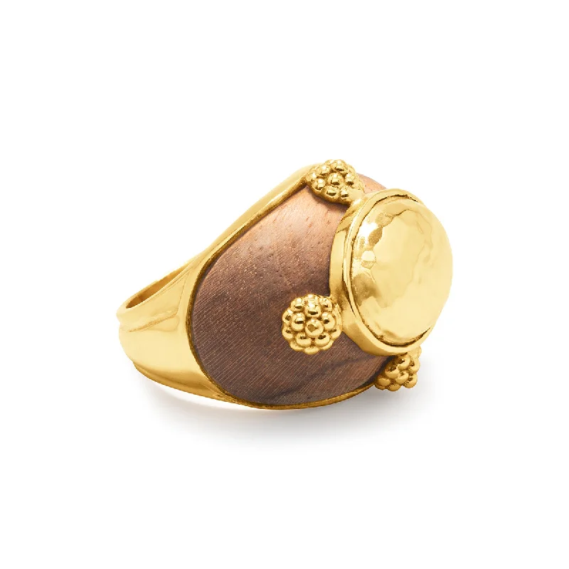 women’s rings with vintage diamond settings and sapphires-Gaia Oval Ring - Teak