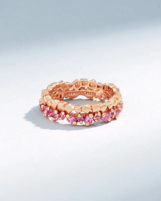 men’s wedding rings with diamonds and mixed metal finishes-Golden Mini Pink Sapphire Eternity Band