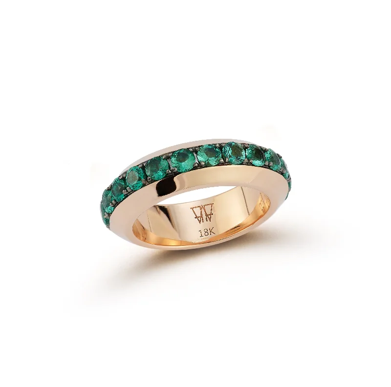 women’s rings with diamond halo and sapphire center stones-GRANT 18K GOLD AND GREEN EMERALD ANGLED BAND RING