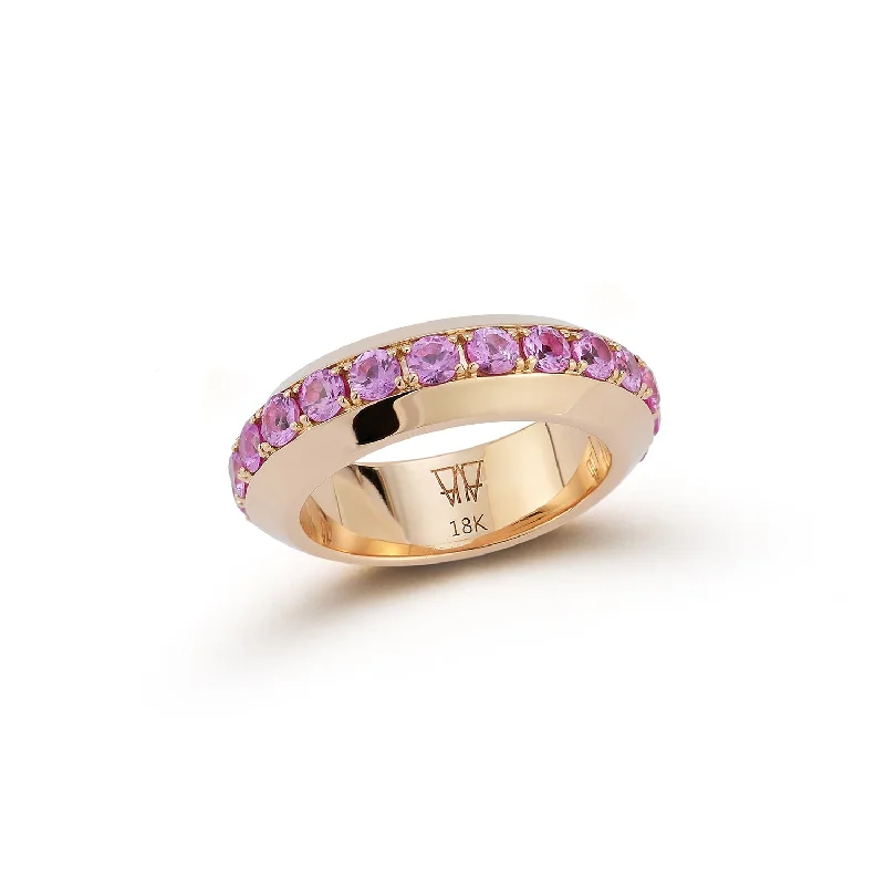 engagement rings with square diamonds and sapphire accents-GRANT 18K GOLD AND PINK SAPPHIRE ANGLED BAND RING