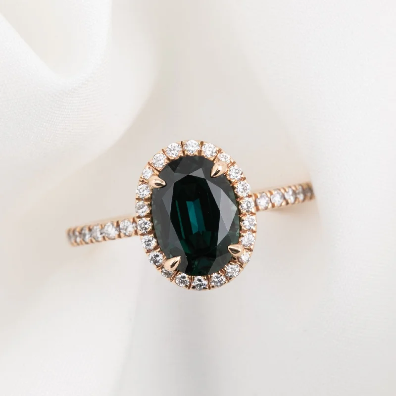 women’s engagement rings with emeralds and round diamonds-Rosetta Ring 2.49ct Unheated Blue Green Queensland Sapphire, 14k Rose Gold (One of a kind)