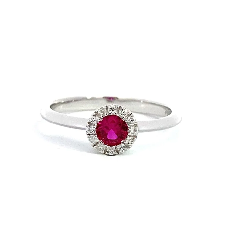 engagement rings with emeralds, sapphires, and diamonds-July Birthstone Ring: Sterling Silver Synthetic Ruby Halo Ring