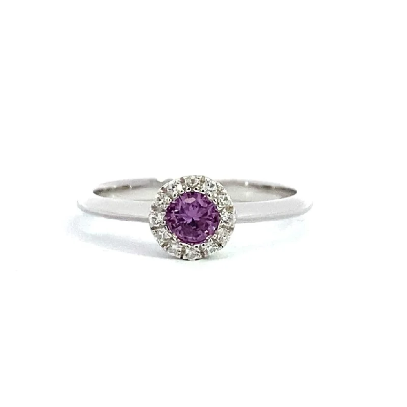 custom engagement rings with sapphires and diamonds-June Birthstone Ring: Sterling Silver Synthetic Alexandrite Halo Ring