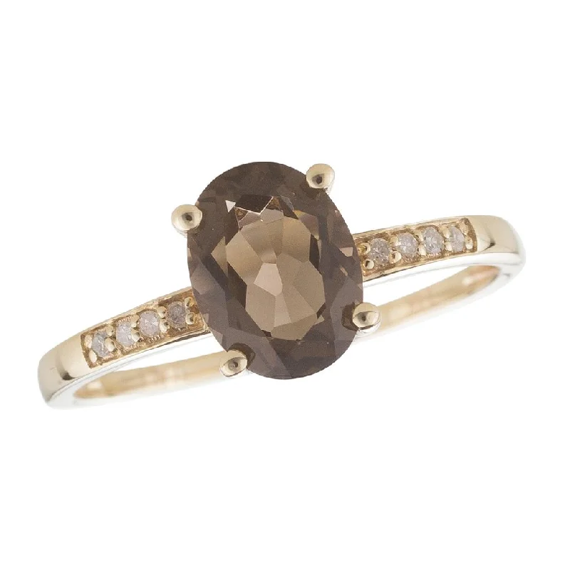 men’s wedding rings with diamonds and sapphire bands-June Birthstone Rings: 14K Yellow Gold Diamond And Smoky Quartz Ring