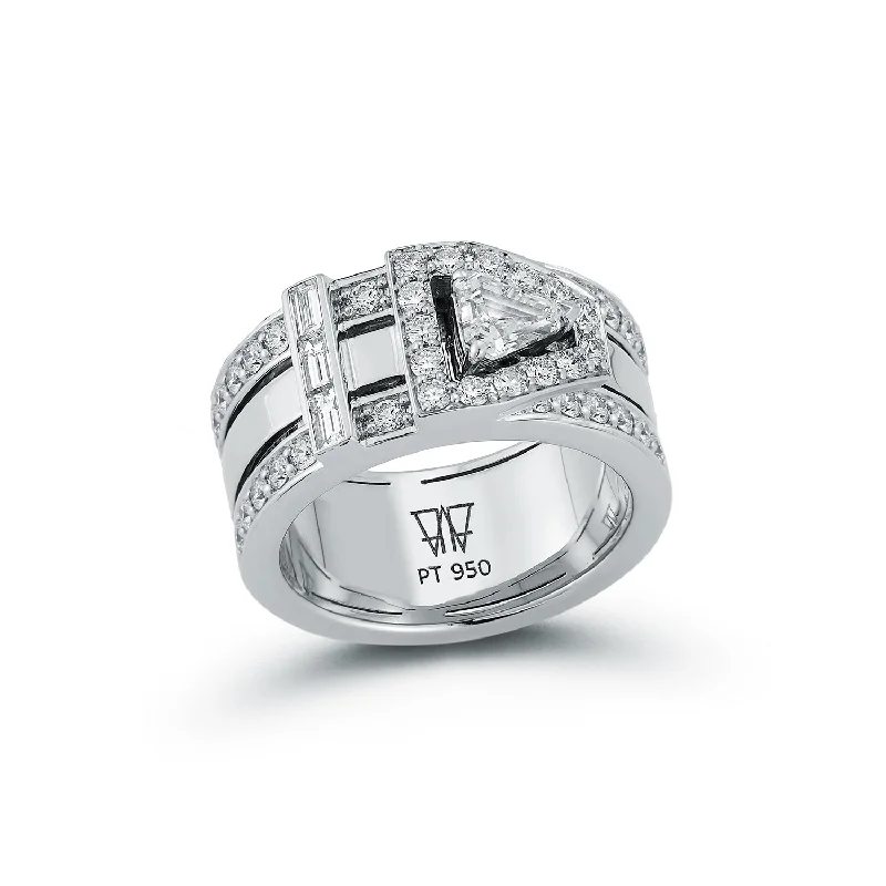 men’s wedding rings with diamond and titanium combinations-KEYNES PLATINUM AND DIAMOND BUCKLE RING