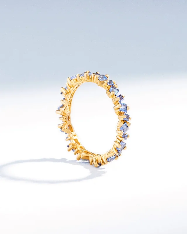 men’s wedding rings with square-cut diamonds and sapphires-La Fantaisie Cosmic Light Blue Sapphire Eternity Band