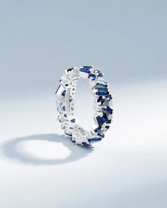 women’s rings with vintage-inspired designs and diamonds-La Fantaisie Dark Blue Sapphire Eternity Band