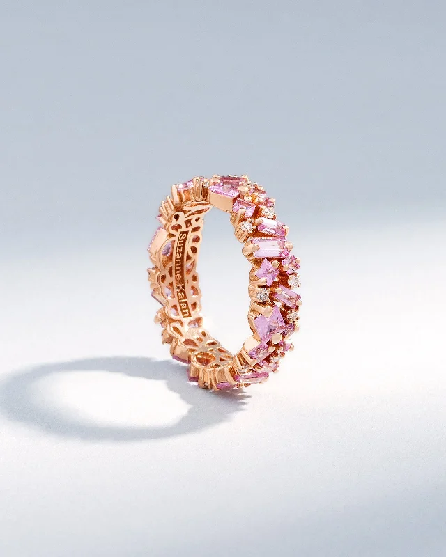 men’s wedding rings with square-cut diamonds and sapphires-La Fantaisie Pink Sapphire Eternity Band