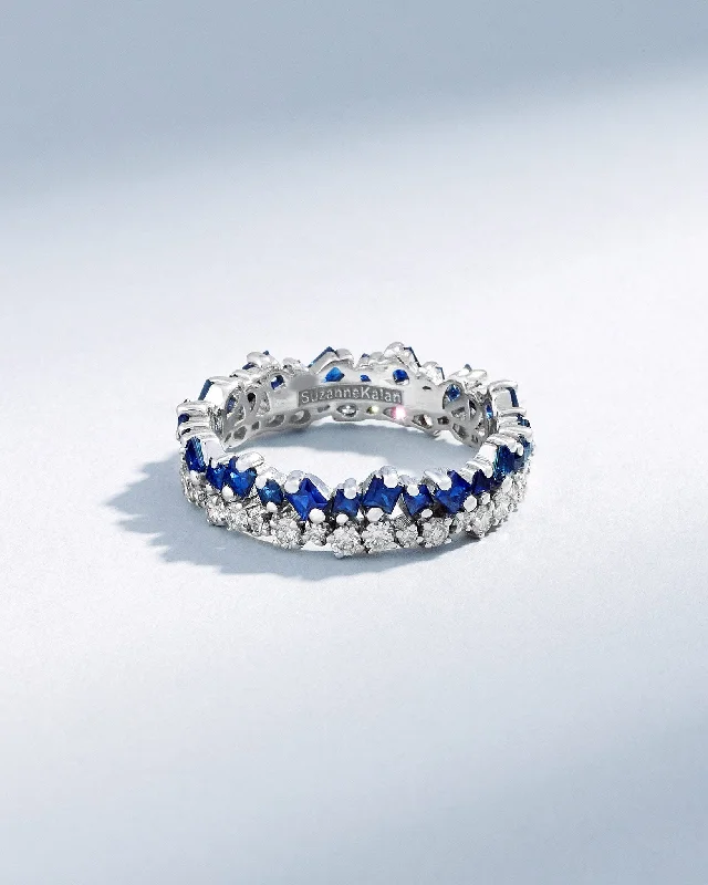 engagement rings with round sapphires and diamond bands-La Fantaisie Short Stack Dark Blue Sapphire Eternity Band