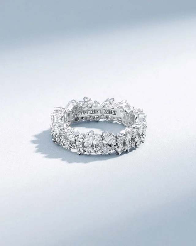 women’s wedding rings with emerald-cut sapphires and diamonds-La Fantaisie Short Stack Diamond Eternity Band