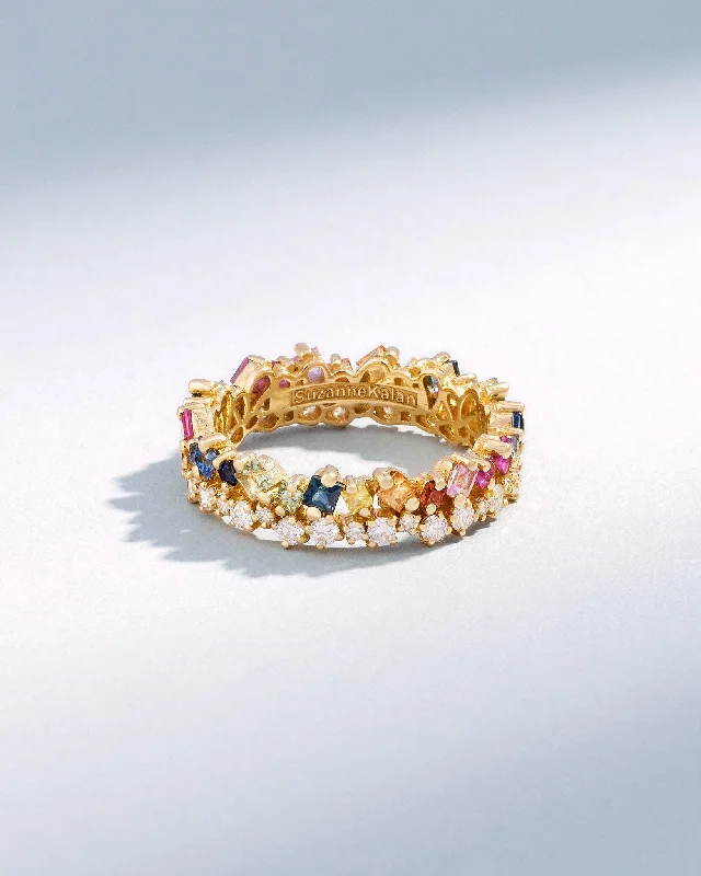 women’s engagement rings with oval diamonds and rubies-La Fantaisie Short Stack Rainbow Sapphire Eternity Band