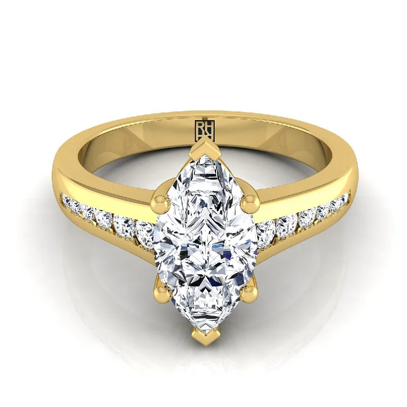 men’s rings with diamond center stones and sapphire accents-14K Yellow Gold Marquise  Contemporary Tapered Diamond Channel Engagement Ring -1/6ctw