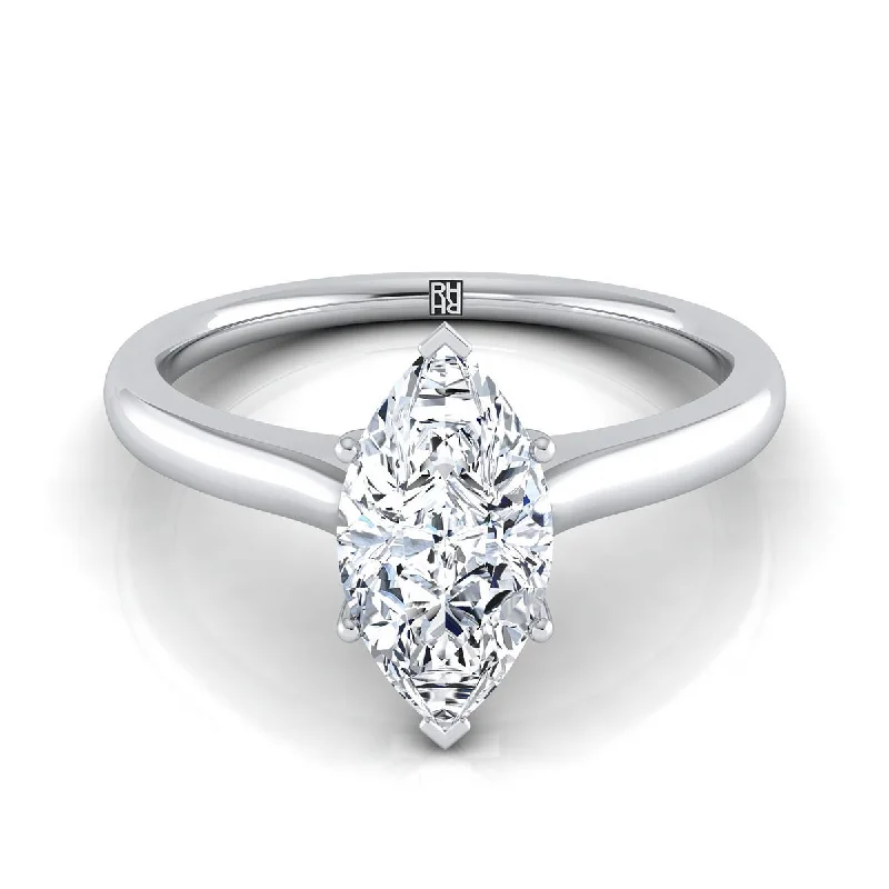 men’s engagement rings with unique sapphire designs-14K White Gold Marquise  Cathedral Solitaire Surprise Secret Stone Engagement Ring