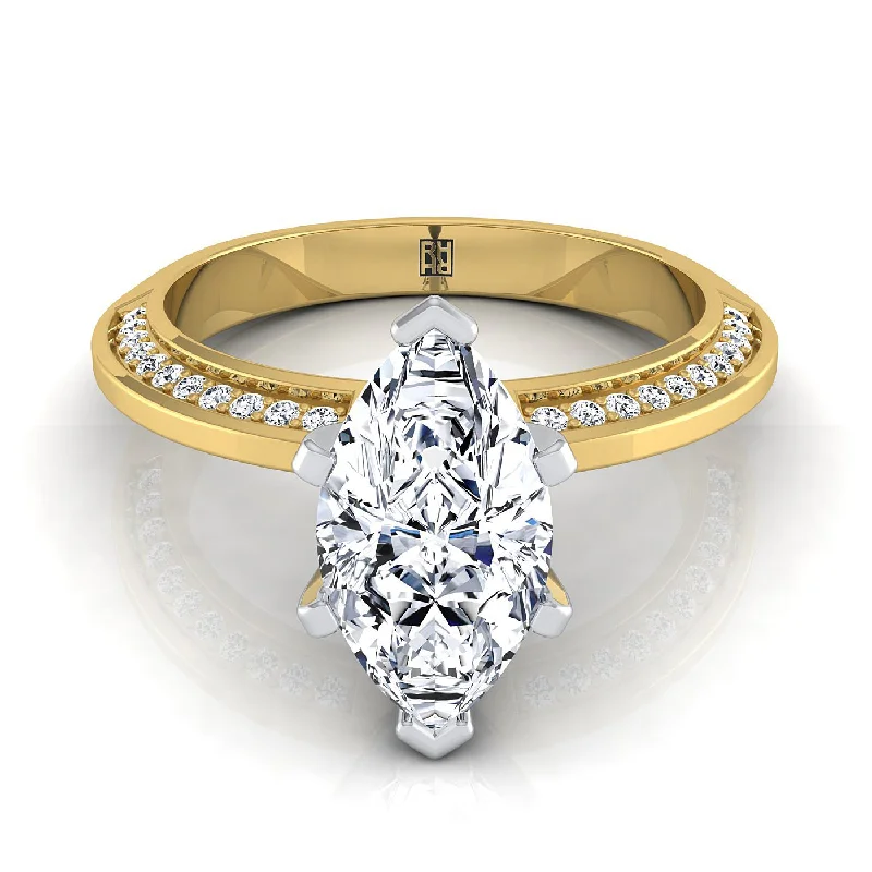 women’s engagement rings with radiant diamonds-14K Yellow Gold Marquise  Diamond Knife Edge Micropave Engagement Ring -1/5ctw