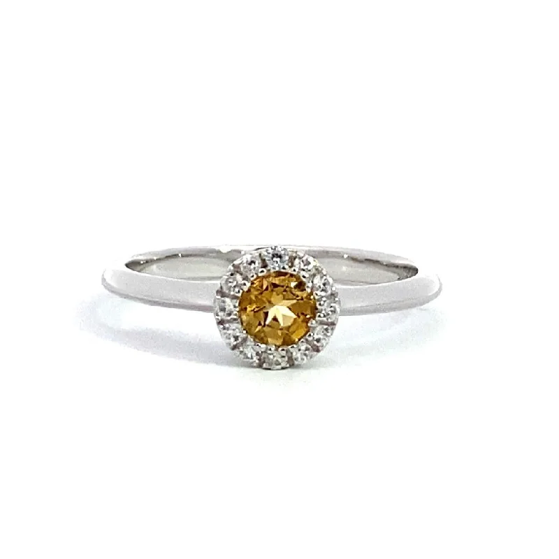 women’s engagement rings with antique-style sapphires-November Birthstone Ring: Sterling Silver Citrine Halo Ring