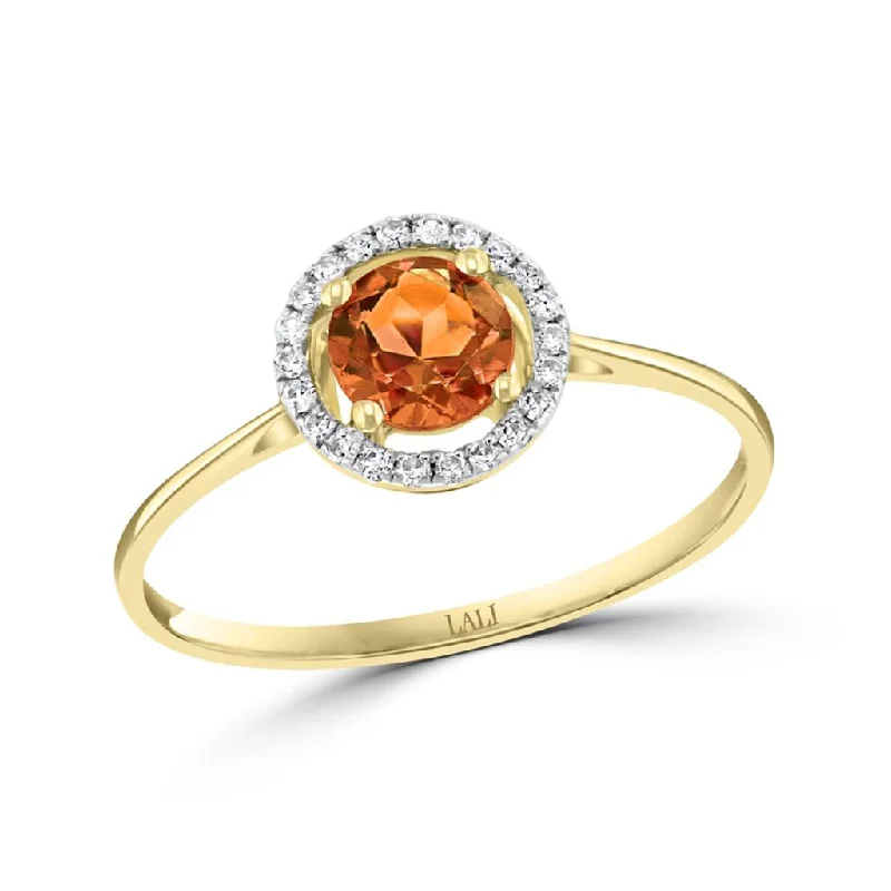 men’s wedding rings with diamonds and emerald settings-November Birthstone Rings: 14K Yellow Gold Diamond And Citrine Halo Ring