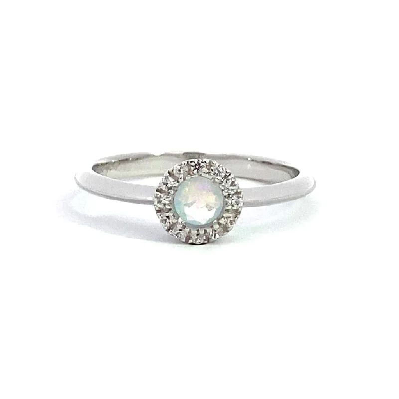 engagement rings with heart-shaped sapphires and diamonds-October Birthstone Ring: Sterling Silver Synthetic Opal Halo Ring