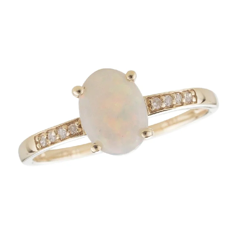 women’s rings with vintage-style diamonds and sapphires-October Birthstone Rings: 14K Yellow Gold Diamond And Opal Ring