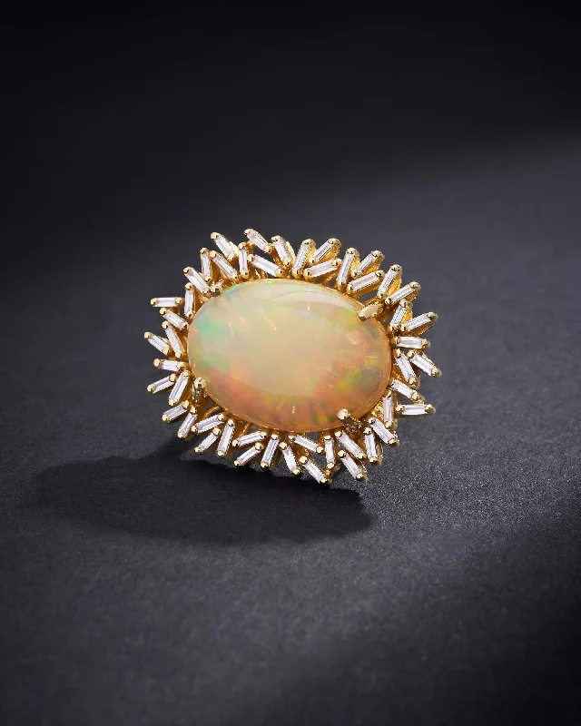 women’s engagement rings with mixed gemstone bands-One of a Kind Oval Shaped African Opal Sunburst Ring